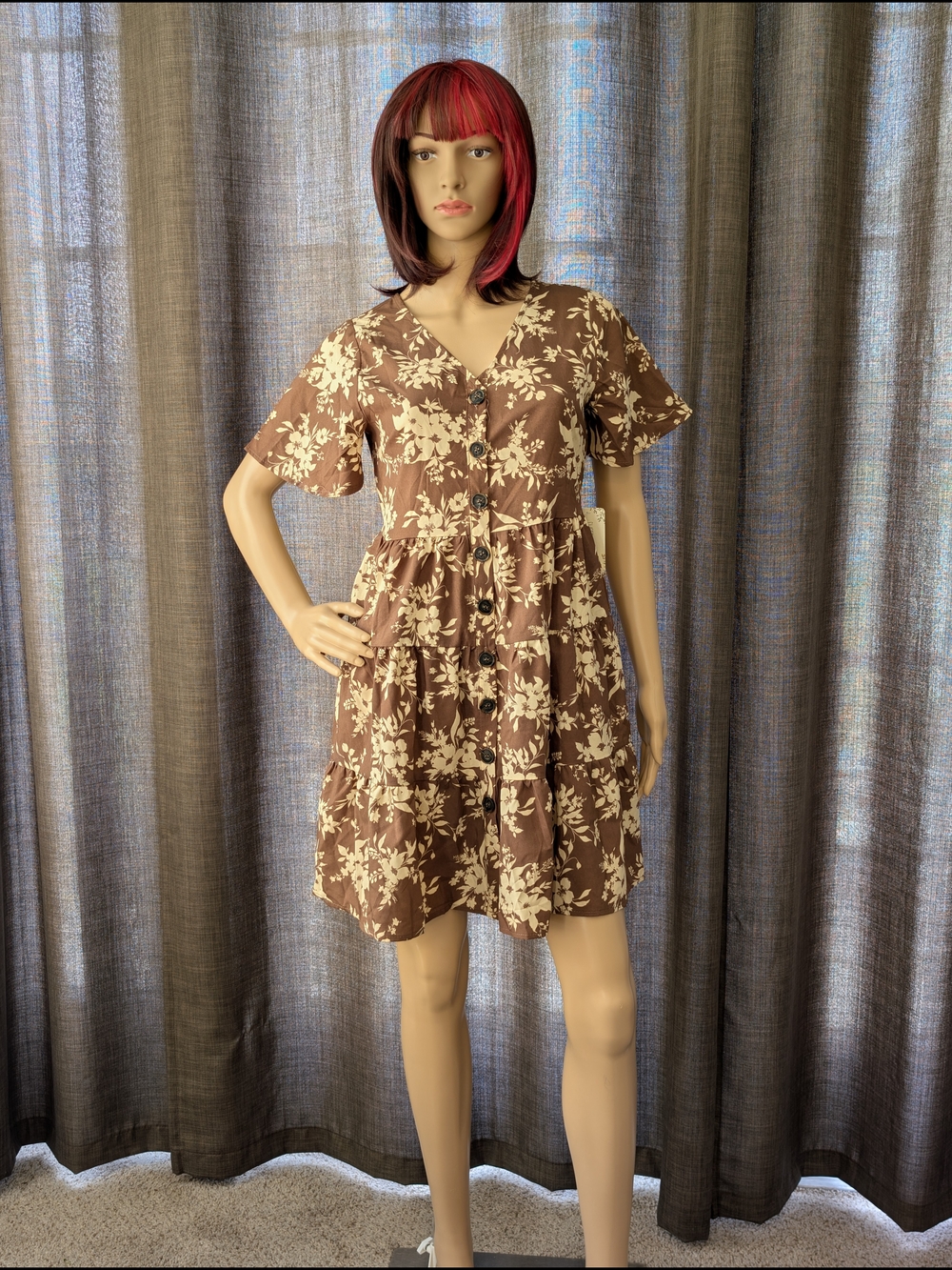 Sweet Wanderer Brown and Cream Floral Mini Dress